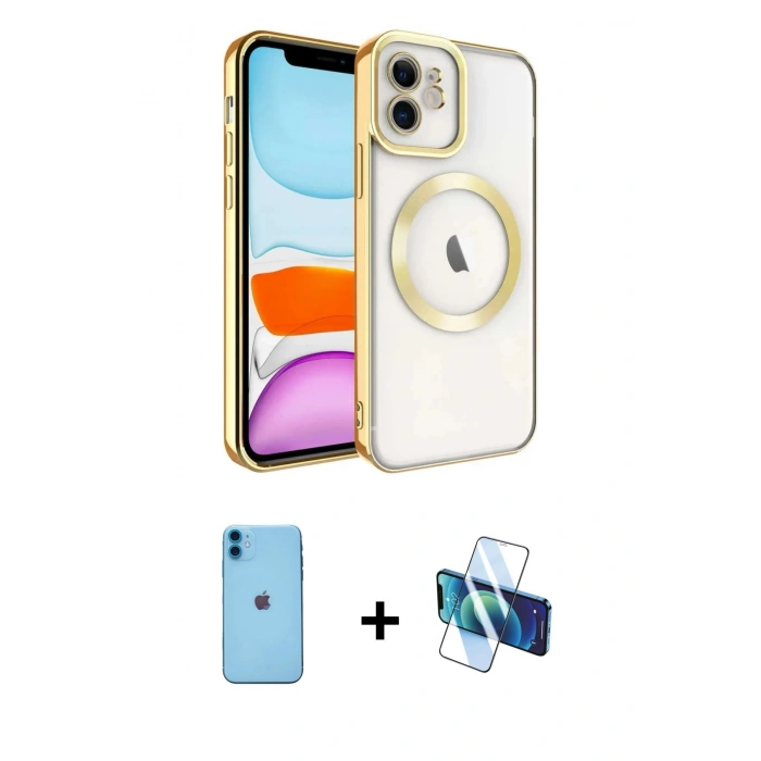 MARSİLYAN™- iPhone 11 Kılıf Nova Işık Özel Seri - Siyah 3D Antistatik Seramik Nano Ekran Koruyucu + Neon Fosforlu Kamera Lens - MI