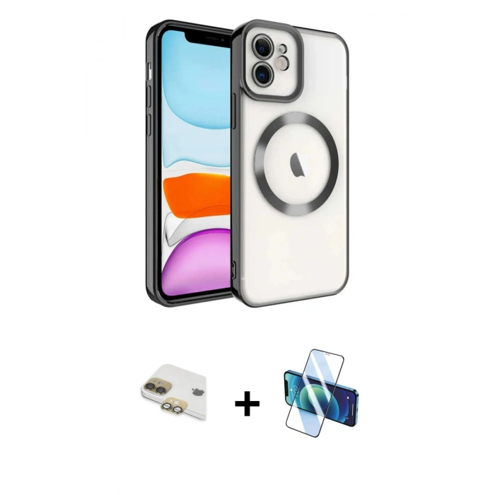 MARSİLYAN™- iPhone 11 Kılıf Nova Işık Özel Seri - Siyah 3D Antistatik Seramik Nano Ekran Koruyucu + Pers Alüminyum Kamera Lens - GD
