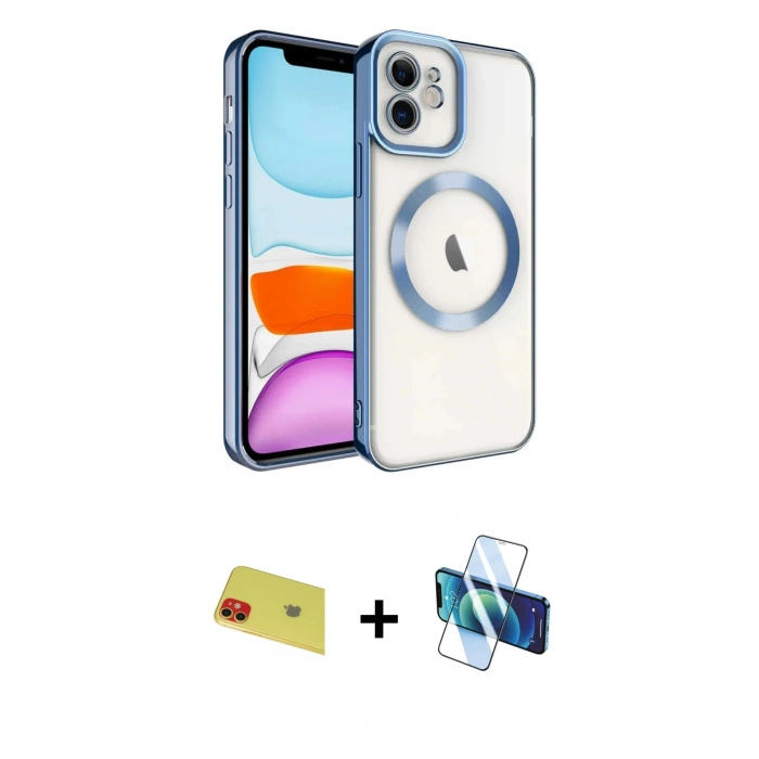 MARSİLYAN™- iPhone 11 Kılıf Nova Işık Özel Seri - Siyah 3D Antistatik Seramik Nano Ekran Koruyucu + Rainbow Kamera Lens Koruma Cam - KI