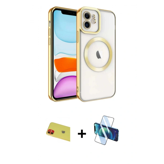 MARSİLYAN™- iPhone 11 Kılıf Nova Işık Özel Seri - Siyah 3D Antistatik Seramik Nano Ekran Koruyucu + Rainbow Kamera Lens Koruma Cam - KI