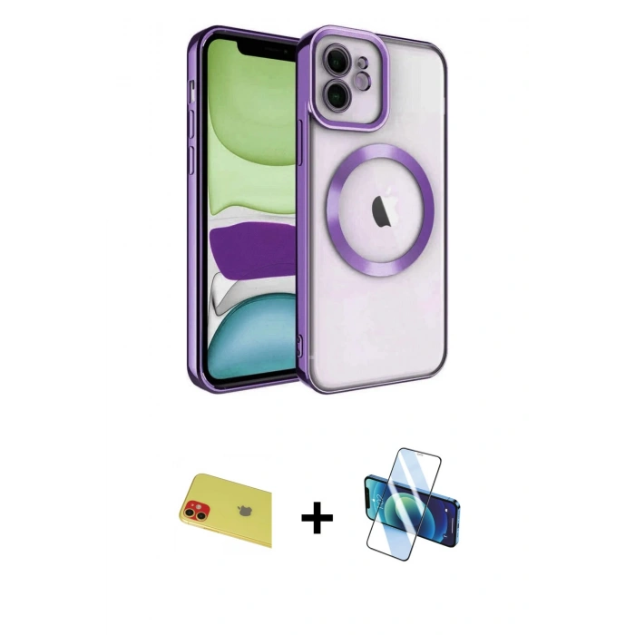 MARSİLYAN™- iPhone 11 Kılıf Nova Işık Özel Seri - Siyah 3D Antistatik Seramik Nano Ekran Koruyucu + Rainbow Kamera Lens Koruma Cam - KI