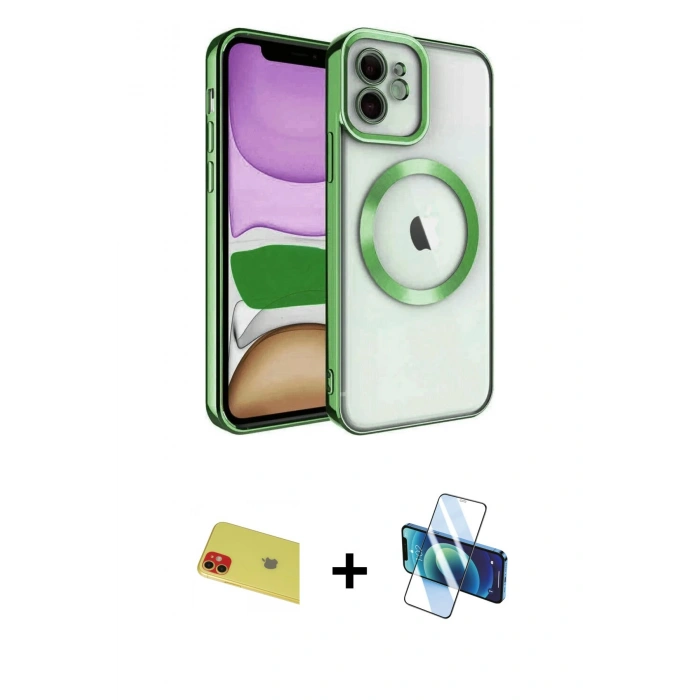 MARSİLYAN™- iPhone 11 Kılıf Nova Işık Özel Seri - Siyah 3D Antistatik Seramik Nano Ekran Koruyucu + Rainbow Kamera Lens Koruma Cam - KI
