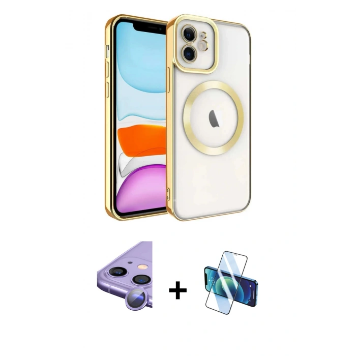 MARSİLYAN™- iPhone 11 Kılıf Nova Işık Özel Seri - Siyah 3D Antistatik Seramik Nano Ekran Koruyucu + Raze Metal Kamera Lens - MR