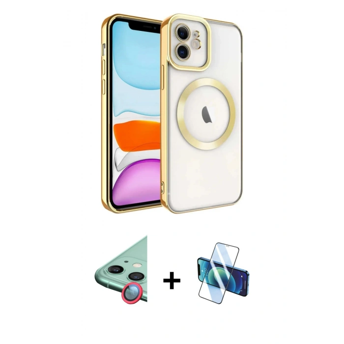MARSİLYAN™- iPhone 11 Kılıf Nova Işık Özel Seri - Siyah 3D Antistatik Seramik Nano Ekran Koruyucu + Raze Metal Kamera Lens - KI