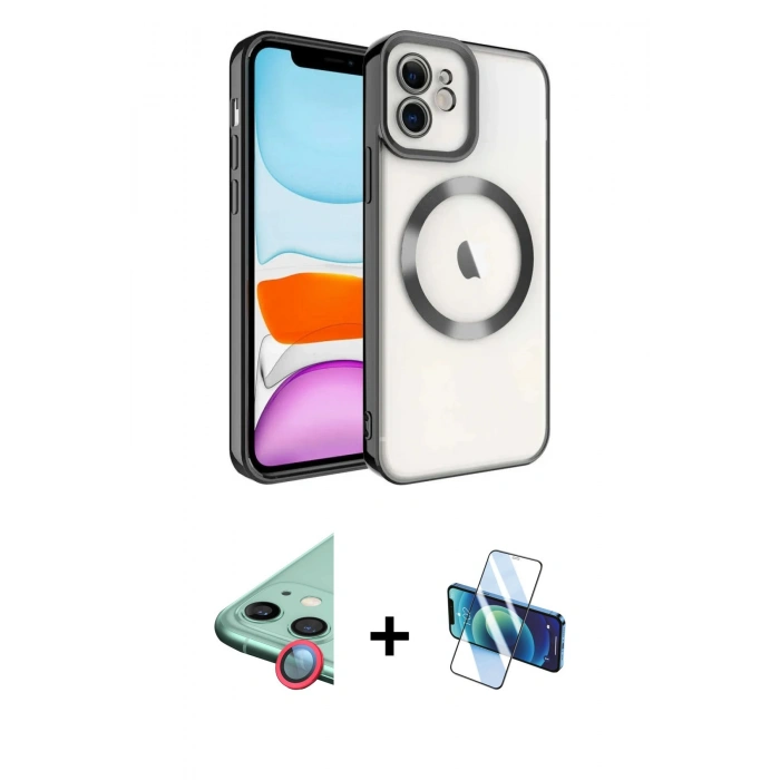 MARSİLYAN™- iPhone 11 Kılıf Nova Işık Özel Seri - Siyah 3D Antistatik Seramik Nano Ekran Koruyucu + Raze Metal Kamera Lens - KI