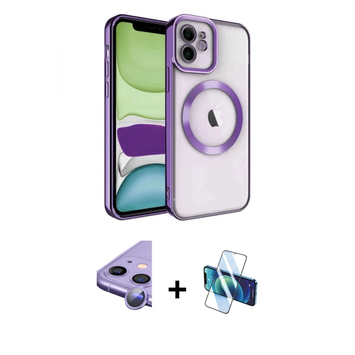 MARSİLYAN™- iPhone 11 Kılıf Nova Işık Özel Seri - Siyah 3D Antistatik Seramik Nano Ekran Koruyucu + Raze Metal Kamera Lens - MR