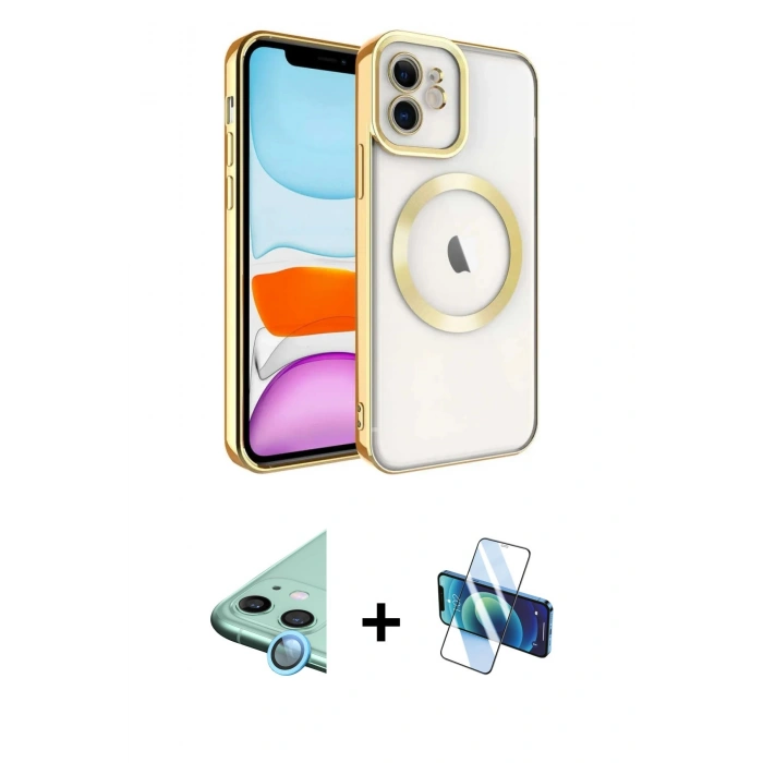 MARSİLYAN™- iPhone 11 Kılıf Nova Işık Özel Seri - Siyah 3D Antistatik Seramik Nano Ekran Koruyucu + Raze Metal Kamera Lens - MI