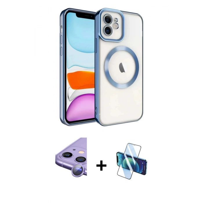 MARSİLYAN™- iPhone 11 Kılıf Nova Işık Özel Seri - Siyah 3D Antistatik Seramik Nano Ekran Koruyucu + Raze Metal Kamera Lens - MR