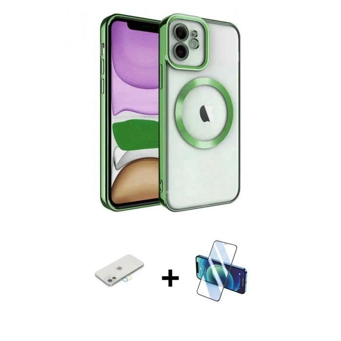 MARSİLYAN™- iPhone 11 Kılıf Nova Işık Özel Seri - Siyah 3D Antistatik Seramik Nano Ekran Koruyucu + Renkli Kamera Lens Koruma Cam - SI