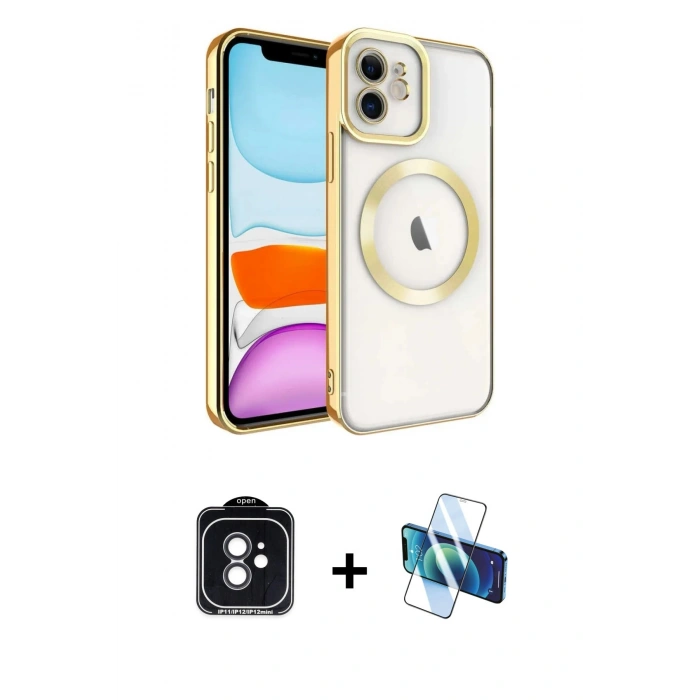 MARSİLYAN™- iPhone 11 Kılıf Nova Işık Özel Seri - Siyah 3D Antistatik Seramik Nano Ekran Koruyucu + PVD Metal Kamera Lens - SH