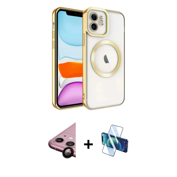 MARSİLYAN™- iPhone 11 Kılıf Nova Işık Özel Seri - Siyah 3D Antistatik Seramik Nano Ekran Koruyucu + Siyah Raze Metal Kamera Lens