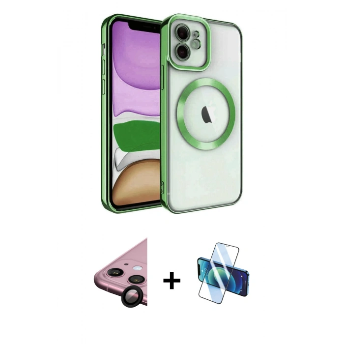 MARSİLYAN™- iPhone 11 Kılıf Nova Işık Özel Seri - Siyah 3D Antistatik Seramik Nano Ekran Koruyucu + Siyah Raze Metal Kamera Lens