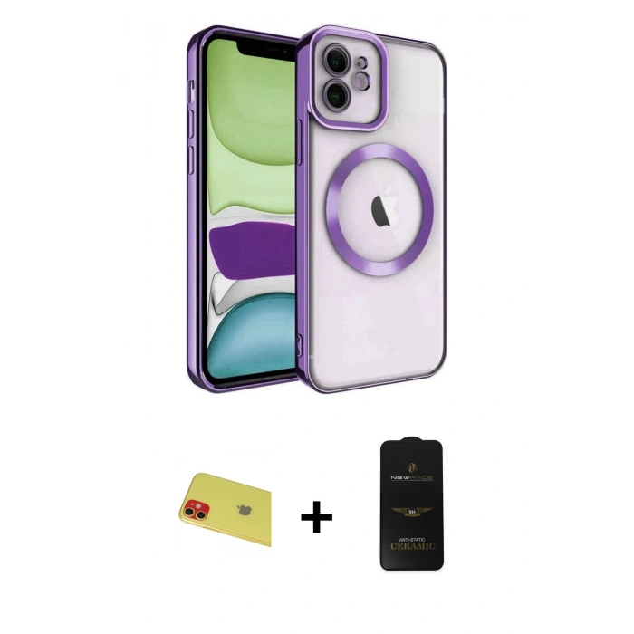 MARSİLYAN™- iPhone 11 Kılıf Nova Işık Özel Seri - Siyah 6D Antistatik Mat Seramik Hayalet Nano Ekran Koruyucu + Rainbow Kamera Lens Koruma Cam - KI