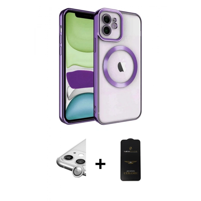 MARSİLYAN™- iPhone 11 Kılıf Nova Işık Özel Seri - Siyah 6D Antistatik Mat Seramik Hayalet Nano Ekran Koruyucu + Raze Metal Kamera Lens - GS