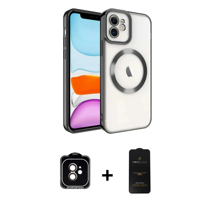 MARSİLYAN™- iPhone 11 Kılıf Nova Işık Özel Seri - Siyah 6D Antistatik Mat Seramik Hayalet Nano Ekran Koruyucu + PVD Metal Kamera Lens - TU