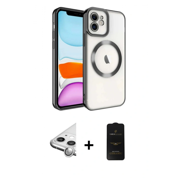 MARSİLYAN™- iPhone 11 Kılıf Nova Işık Özel Seri - Siyah 6D Antistatik Mat Seramik Hayalet Nano Ekran Koruyucu + Raze Metal Kamera Lens - GS