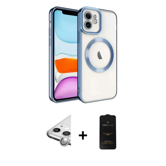 MARSİLYAN™- iPhone 11 Kılıf Nova Işık Özel Seri - Siyah 6D Antistatik Mat Seramik Hayalet Nano Ekran Koruyucu + Raze Metal Kamera Lens - GS
