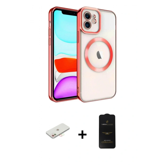 MARSİLYAN™- iPhone 11 Kılıf Nova Işık Özel Seri - Siyah 6D Antistatik Mat Seramik Hayalet Nano Ekran Koruyucu + Renkli Kamera Lens Koruma Cam - YL