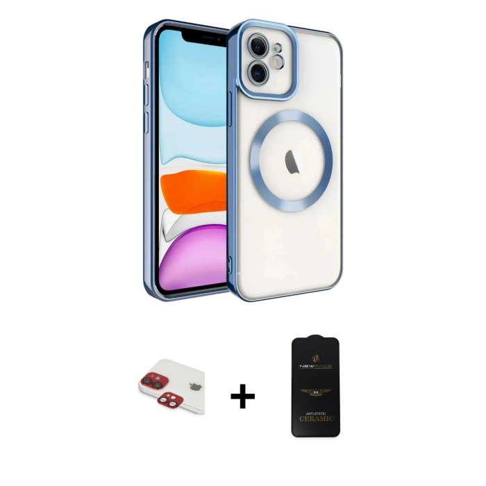 MARSİLYAN™- iPhone 11 Kılıf Nova Işık Özel Seri - Siyah 6D Antistatik Mat Seramik Hayalet Nano Ekran Koruyucu + Pers Alüminyum Kamera Lens - KI
