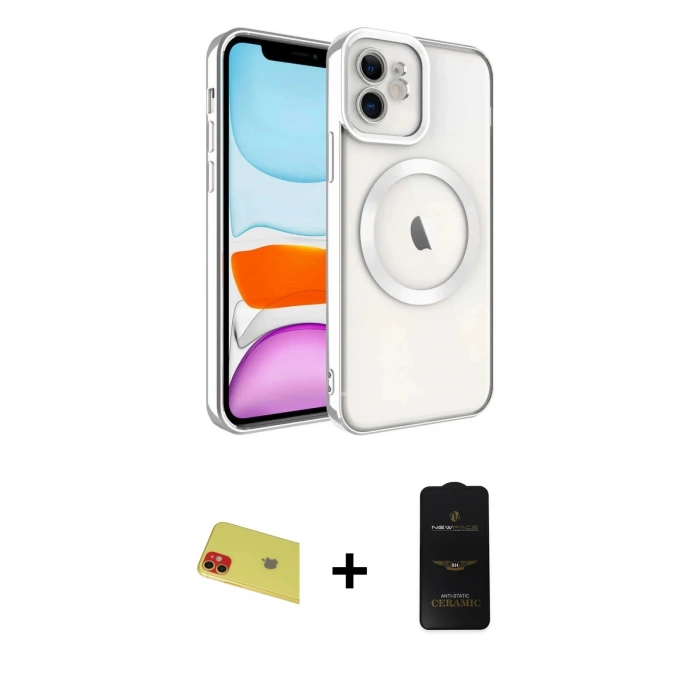MARSİLYAN™- iPhone 11 Kılıf Nova Işık Özel Seri - Siyah 6D Antistatik Mat Seramik Hayalet Nano Ekran Koruyucu + Rainbow Kamera Lens Koruma Cam - KI