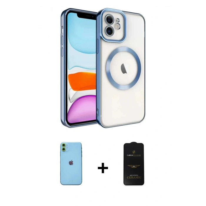 MARSİLYAN™- iPhone 11 Kılıf Nova Işık Özel Seri - Siyah 6D Antistatik Mat Seramik Hayalet Nano Ekran Koruyucu + Neon Fosforlu Kamera Lens - YL