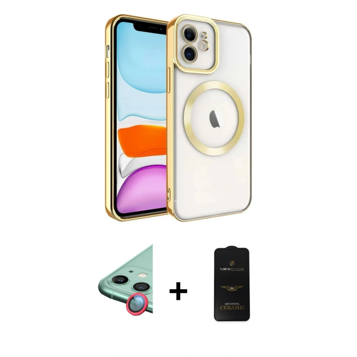 MARSİLYAN™- iPhone 11 Kılıf Nova Işık Özel Seri - Siyah 6D Antistatik Mat Seramik Hayalet Nano Ekran Koruyucu + Kırmızı Raze Metal Kamera Lens