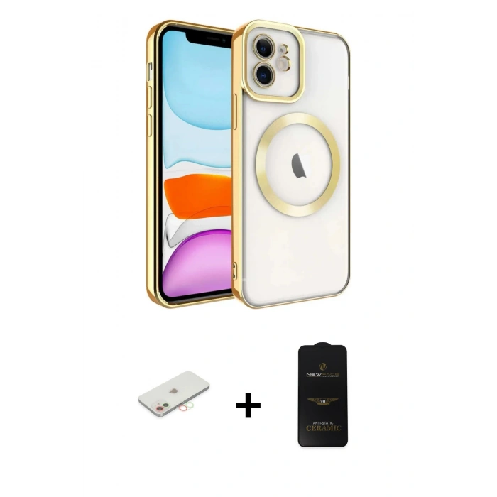MARSİLYAN™- iPhone 11 Kılıf Nova Işık Özel Seri - Siyah 6D Antistatik Mat Seramik Hayalet Nano Ekran Koruyucu + Renkli Kamera Lens Koruma Cam - YL