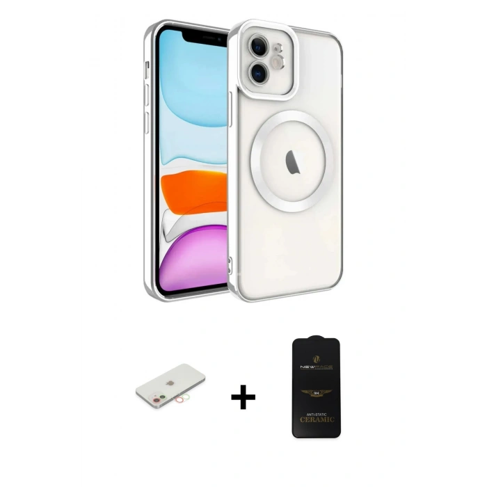 MARSİLYAN™- iPhone 11 Kılıf Nova Işık Özel Seri - Siyah 6D Antistatik Mat Seramik Hayalet Nano Ekran Koruyucu + Renkli Kamera Lens Koruma Cam - YL