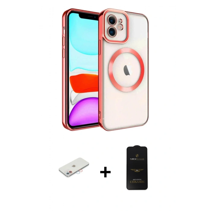 MARSİLYAN™- iPhone 11 Kılıf Nova Işık Özel Seri - Siyah 6D Antistatik Mat Seramik Hayalet Nano Ekran Koruyucu + Renkli Kamera Lens Koruma Cam - PE