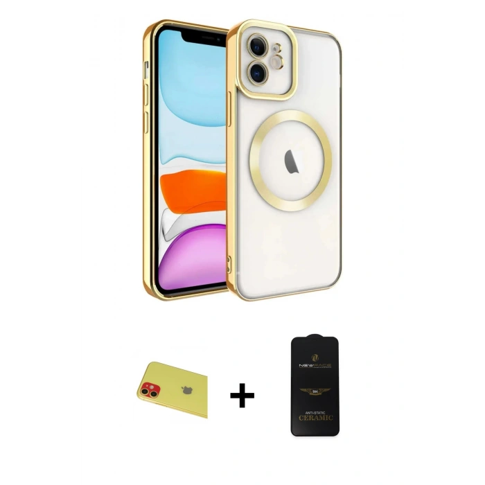 MARSİLYAN™- iPhone 11 Kılıf Nova Işık Özel Seri - Siyah 6D Antistatik Mat Seramik Hayalet Nano Ekran Koruyucu + Rainbow Kamera Lens Koruma Cam - KI