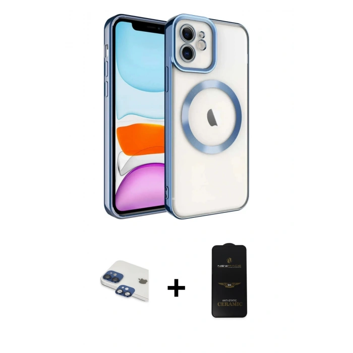 MARSİLYAN™- iPhone 11 Kılıf Nova Işık Özel Seri - Siyah 6D Antistatik Mat Seramik Hayalet Nano Ekran Koruyucu + Pers Alüminyum Kamera Lens - LT