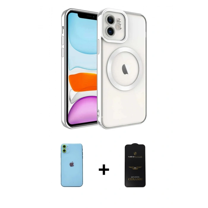 MARSİLYAN™- iPhone 11 Kılıf Nova Işık Özel Seri - Siyah 6D Antistatik Mat Seramik Hayalet Nano Ekran Koruyucu + Neon Fosforlu Kamera Lens - YL