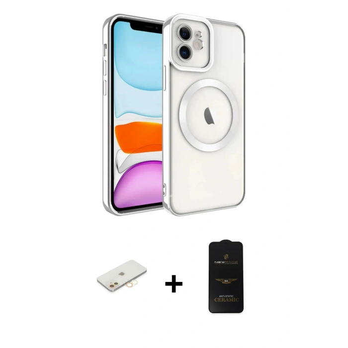 MARSİLYAN™- iPhone 11 Kılıf Nova Işık Özel Seri - Siyah 6D Antistatik Mat Seramik Hayalet Nano Ekran Koruyucu + Sarı Renkli Kamera Lens Koruma Cam