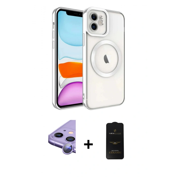MARSİLYAN™- iPhone 11 Kılıf Nova Işık Özel Seri - Siyah 6D Antistatik Mat Seramik Hayalet Nano Ekran Koruyucu + Mor Raze Metal Kamera Lens