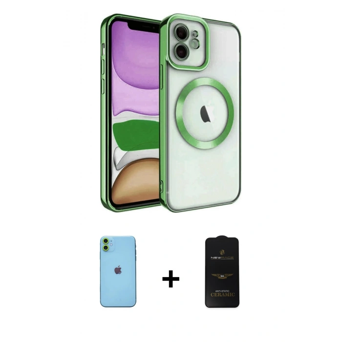 MARSİLYAN™- iPhone 11 Kılıf Nova Işık Özel Seri - Siyah 6D Antistatik Mat Seramik Hayalet Nano Ekran Koruyucu + Neon Fosforlu Kamera Lens - YL