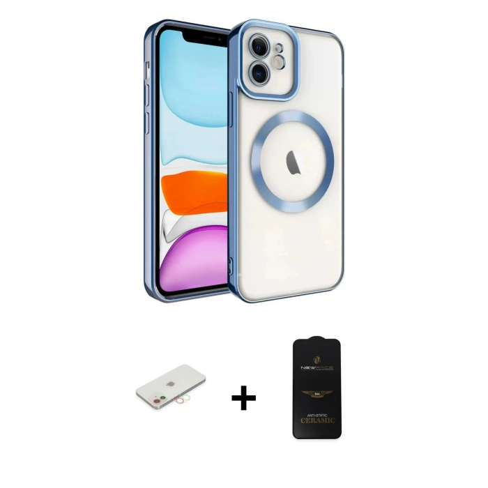 MARSİLYAN™- iPhone 11 Kılıf Nova Işık Özel Seri - Siyah 6D Antistatik Mat Seramik Hayalet Nano Ekran Koruyucu + Renkli Kamera Lens Koruma Cam - YL