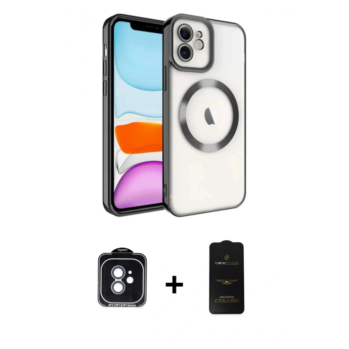 MARSİLYAN™- iPhone 11 Kılıf Nova Işık Özel Seri - Siyah 6D Antistatik Mat Seramik Hayalet Nano Ekran Koruyucu + PVD Metal Kamera Lens - MI
