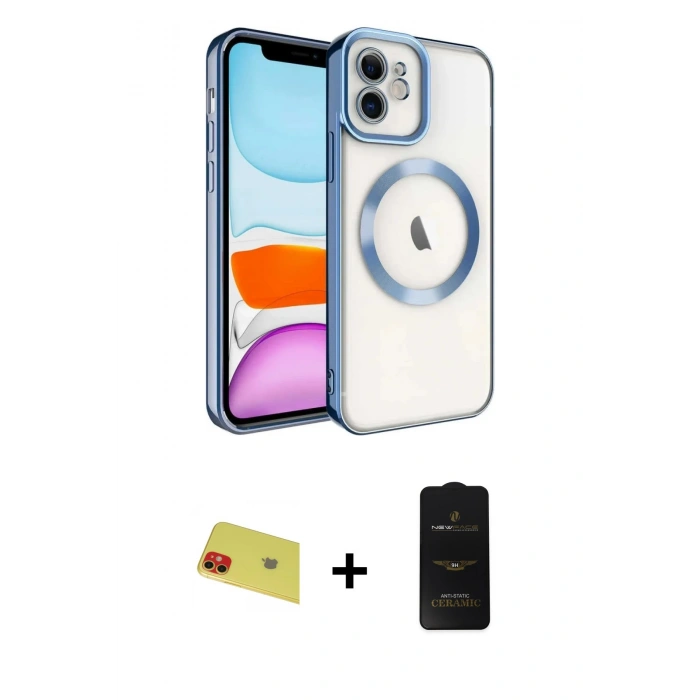 MARSİLYAN™- iPhone 11 Kılıf Nova Işık Özel Seri - Siyah 6D Antistatik Mat Seramik Hayalet Nano Ekran Koruyucu + Rainbow Kamera Lens Koruma Cam - KI