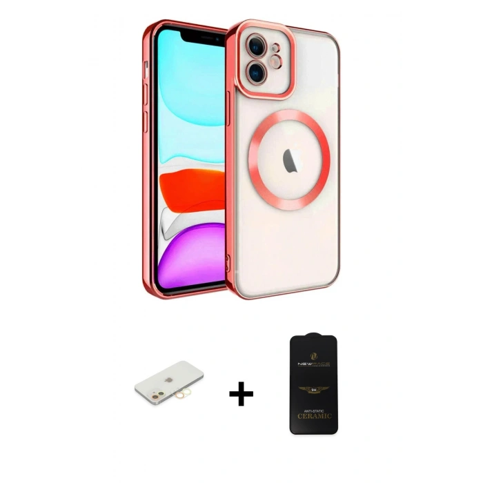MARSİLYAN™- iPhone 11 Kılıf Nova Işık Özel Seri - Siyah 6D Antistatik Mat Seramik Hayalet Nano Ekran Koruyucu + Sarı Renkli Kamera Lens Koruma Cam