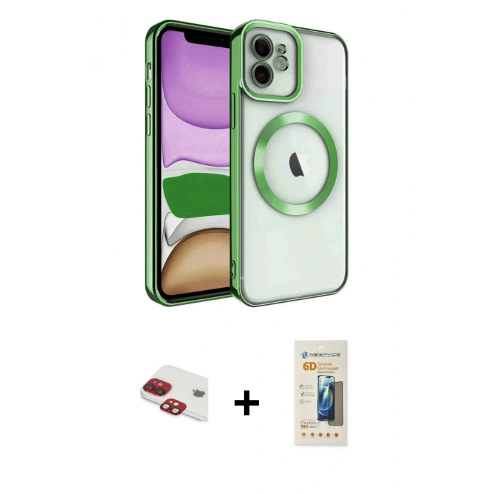 MARSİLYAN™- iPhone 11 Kılıf Nova Işık Özel Seri - Siyah 6D Mat Seramik Hayalet Nano Ekran Koruyucu + Kırmızı Pers Alüminyum Kamera Lens