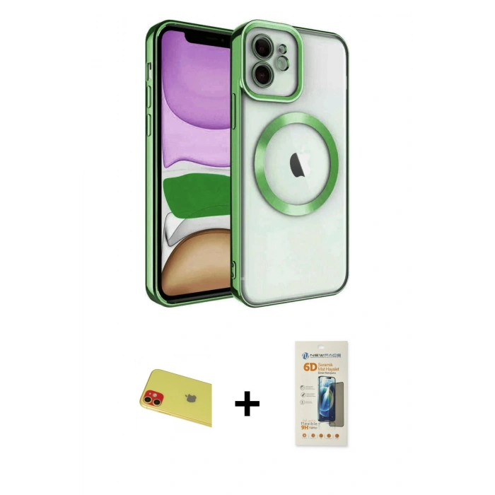 MARSİLYAN™- iPhone 11 Kılıf Nova Işık Özel Seri - Siyah 6D Mat Seramik Hayalet Nano Ekran Koruyucu + Rainbow Kamera Lens Koruma Cam - KI
