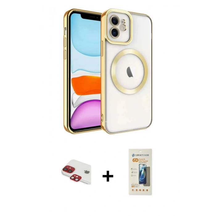 MARSİLYAN™- iPhone 11 Kılıf Nova Işık Özel Seri - Siyah 6D Mat Seramik Hayalet Nano Ekran Koruyucu + Kırmızı Pers Alüminyum Kamera Lens