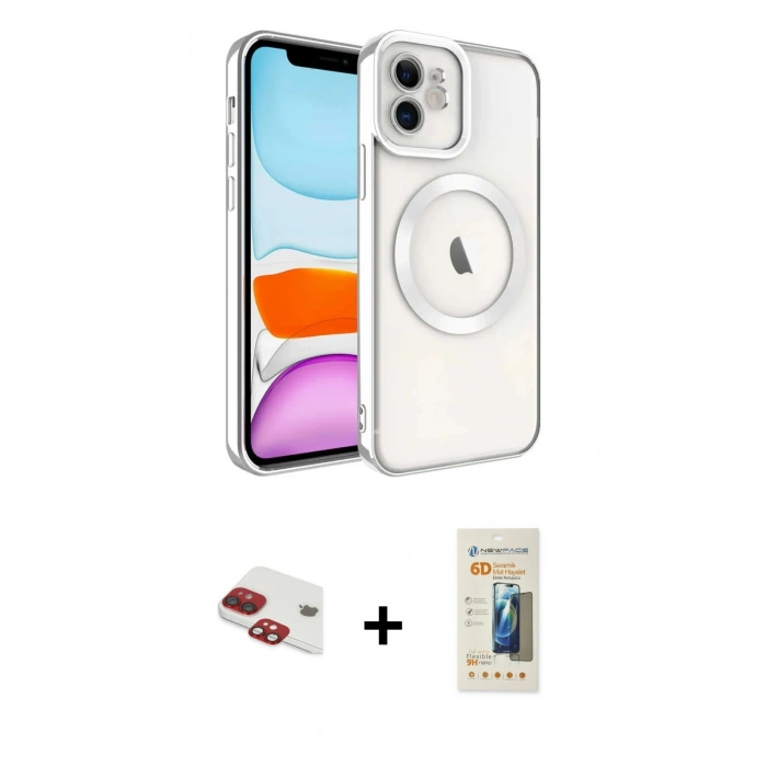 MARSİLYAN™- iPhone 11 Kılıf Nova Işık Özel Seri - Siyah 6D Mat Seramik Hayalet Nano Ekran Koruyucu + Kırmızı Pers Alüminyum Kamera Lens