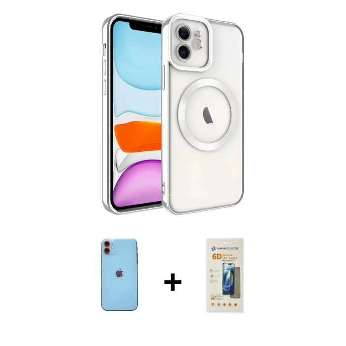MARSİLYAN™- iPhone 11 Kılıf Nova Işık Özel Seri - Siyah 6D Mat Seramik Hayalet Nano Ekran Koruyucu + Neon Fosforlu Kamera Lens - TU