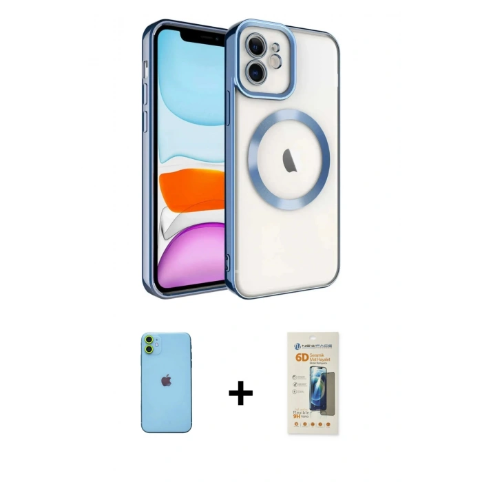 MARSİLYAN™- iPhone 11 Kılıf Nova Işık Özel Seri - Siyah 6D Mat Seramik Hayalet Nano Ekran Koruyucu + Neon Fosforlu Kamera Lens - YL