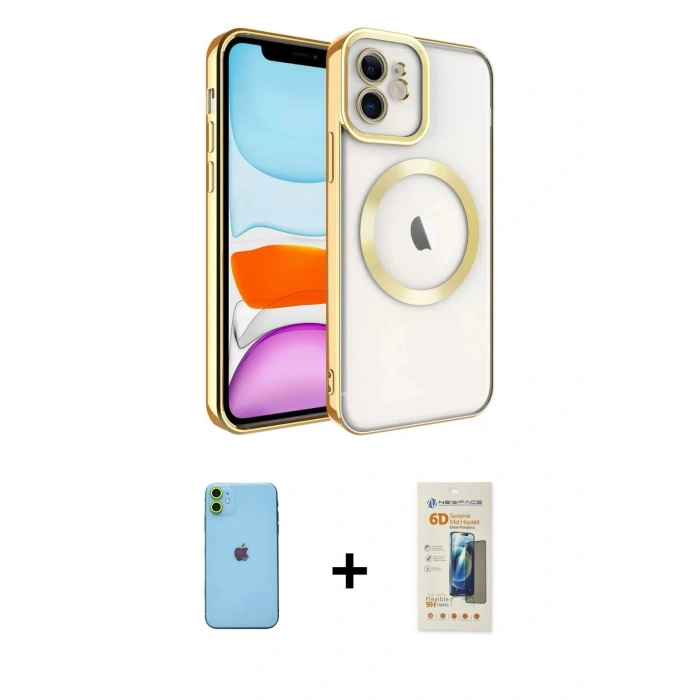 MARSİLYAN™- iPhone 11 Kılıf Nova Işık Özel Seri - Siyah 6D Mat Seramik Hayalet Nano Ekran Koruyucu + Neon Fosforlu Kamera Lens - YL