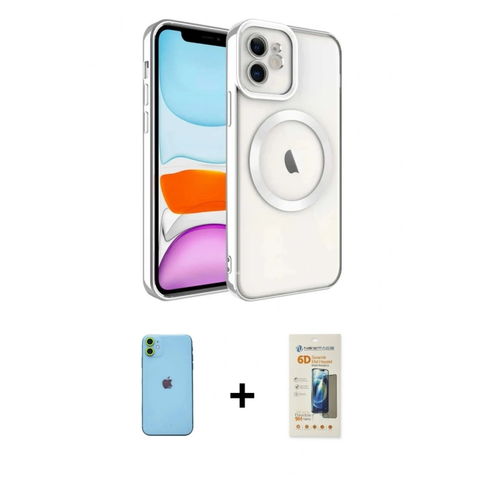 MARSİLYAN™- iPhone 11 Kılıf Nova Işık Özel Seri - Siyah 6D Mat Seramik Hayalet Nano Ekran Koruyucu + Neon Fosforlu Kamera Lens - YL