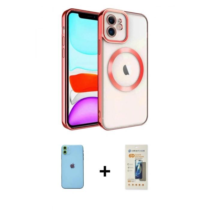 MARSİLYAN™- iPhone 11 Kılıf Nova Işık Özel Seri - Siyah 6D Mat Seramik Hayalet Nano Ekran Koruyucu + Neon Fosforlu Kamera Lens - YL