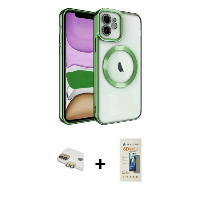 MARSİLYAN™- iPhone 11 Kılıf Nova Işık Özel Seri - Siyah 6D Mat Seramik Hayalet Nano Ekran Koruyucu + Pers Alüminyum Kamera Lens - GD