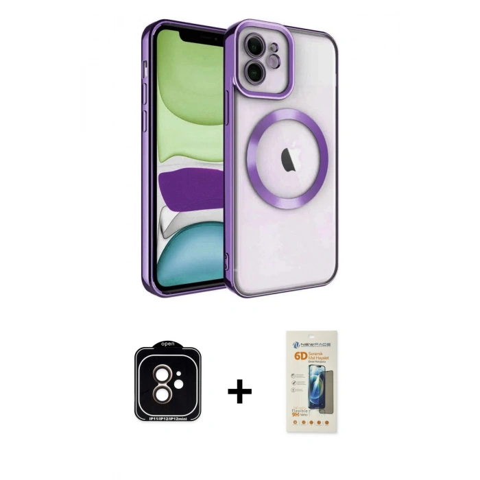 MARSİLYAN™- iPhone 11 Kılıf Nova Işık Özel Seri - Siyah 6D Mat Seramik Hayalet Nano Ekran Koruyucu + PVD Metal Kamera Lens - TU